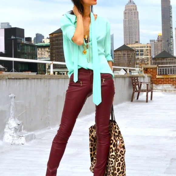 Marissa Webb Oxblood Red Leather Skinny Pants Sz 4 - Picture 5 of 9